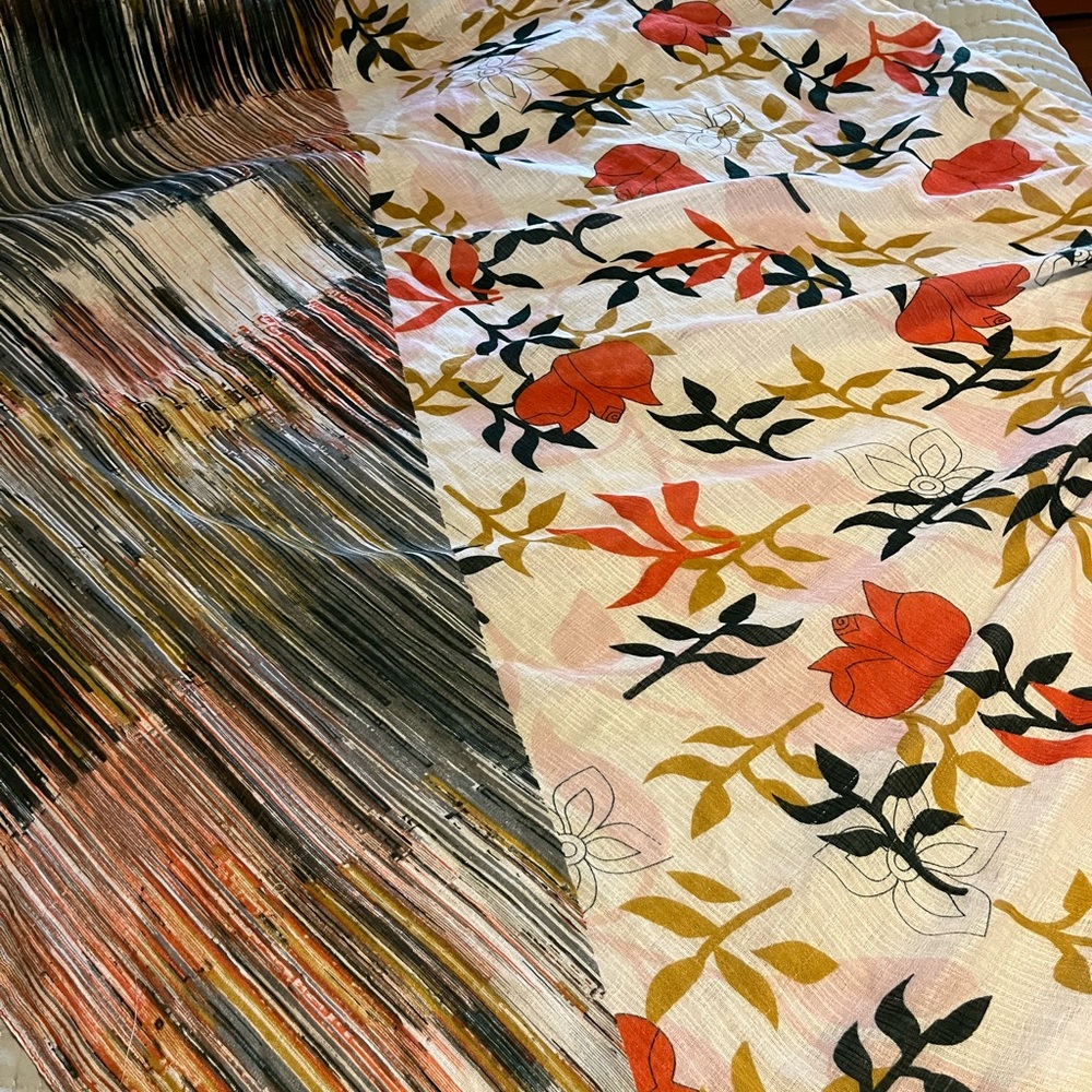 Oversized, scarf, wrap, shawl, orange, gold, mustard, and green Floral abstract